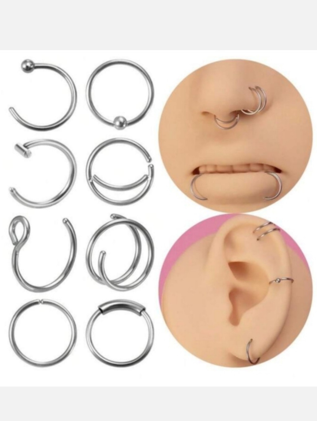 8 Nose Ring Hoops